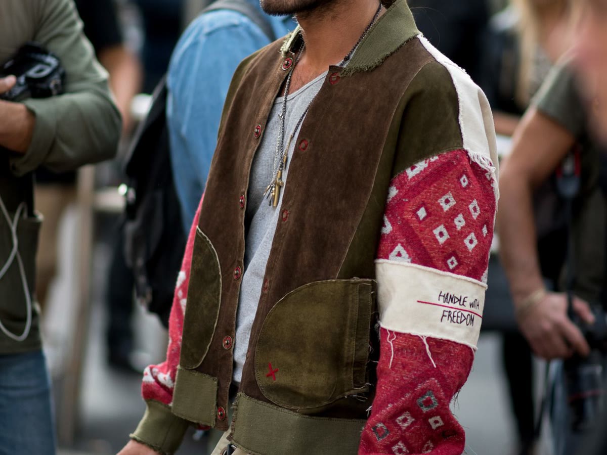 Textured bohemian menswear outfit for a Bode-inspired brands guide