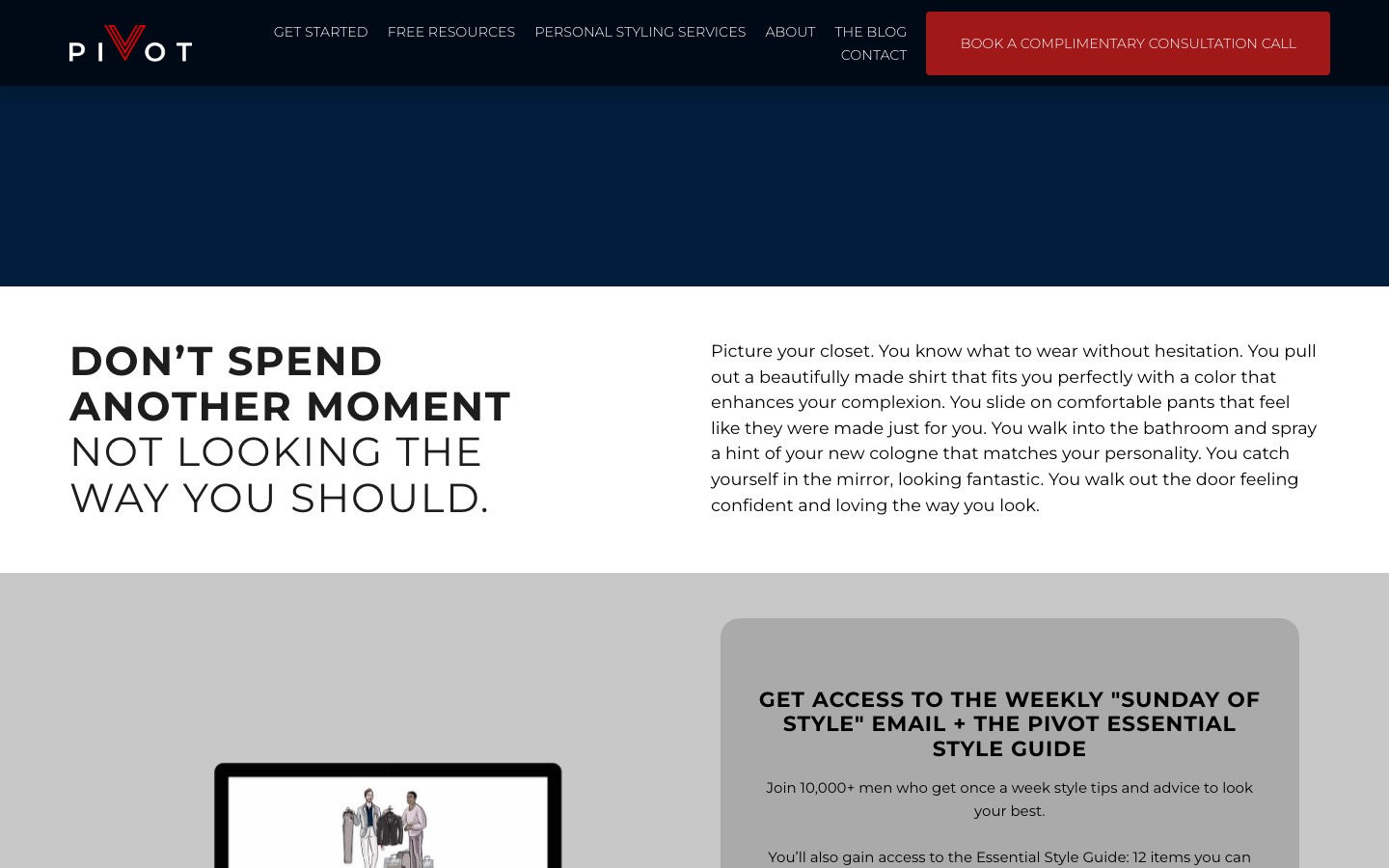 PIVOT personal stylist for men page hero screenshot