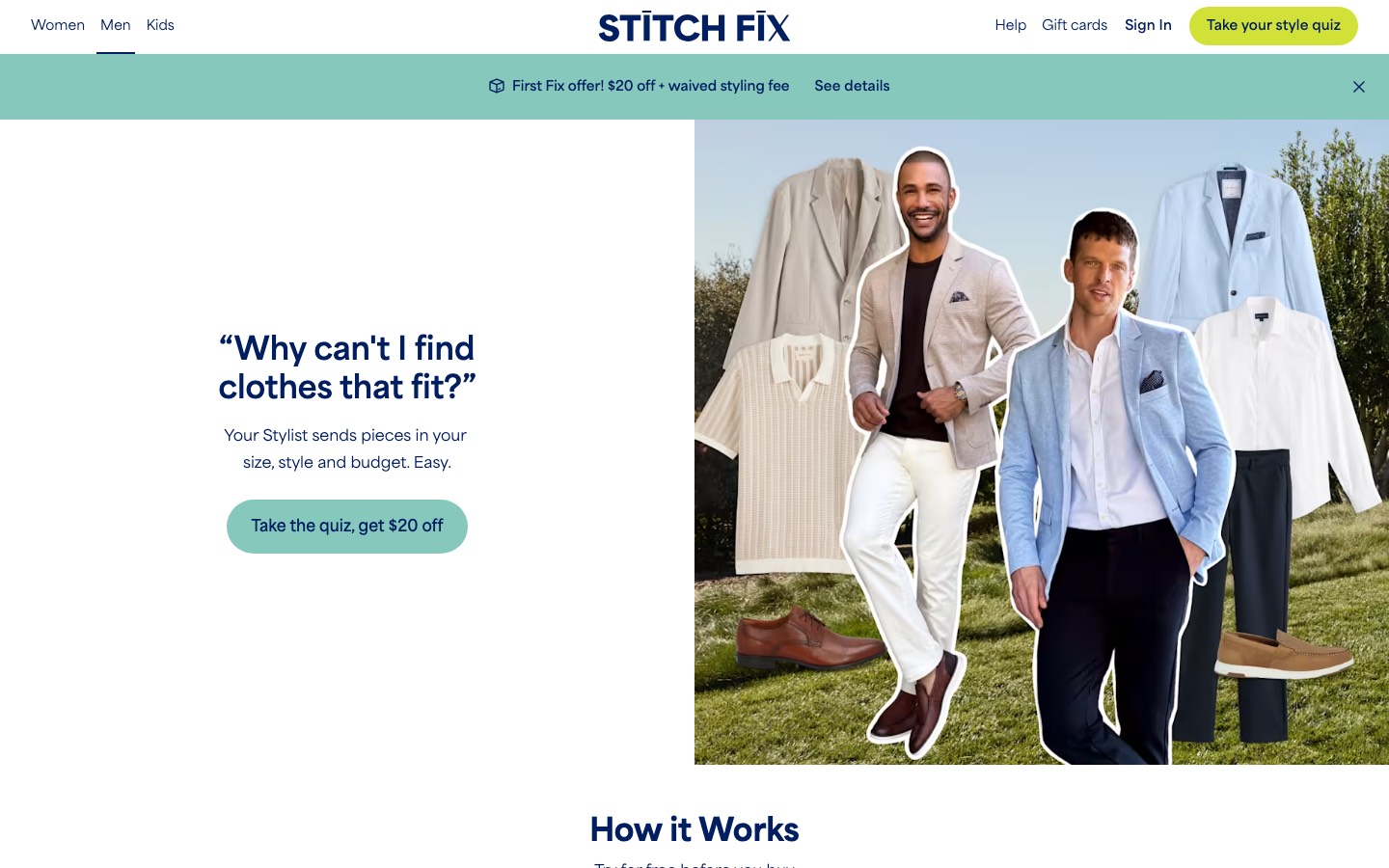 Stitch Fix men page hero screenshot