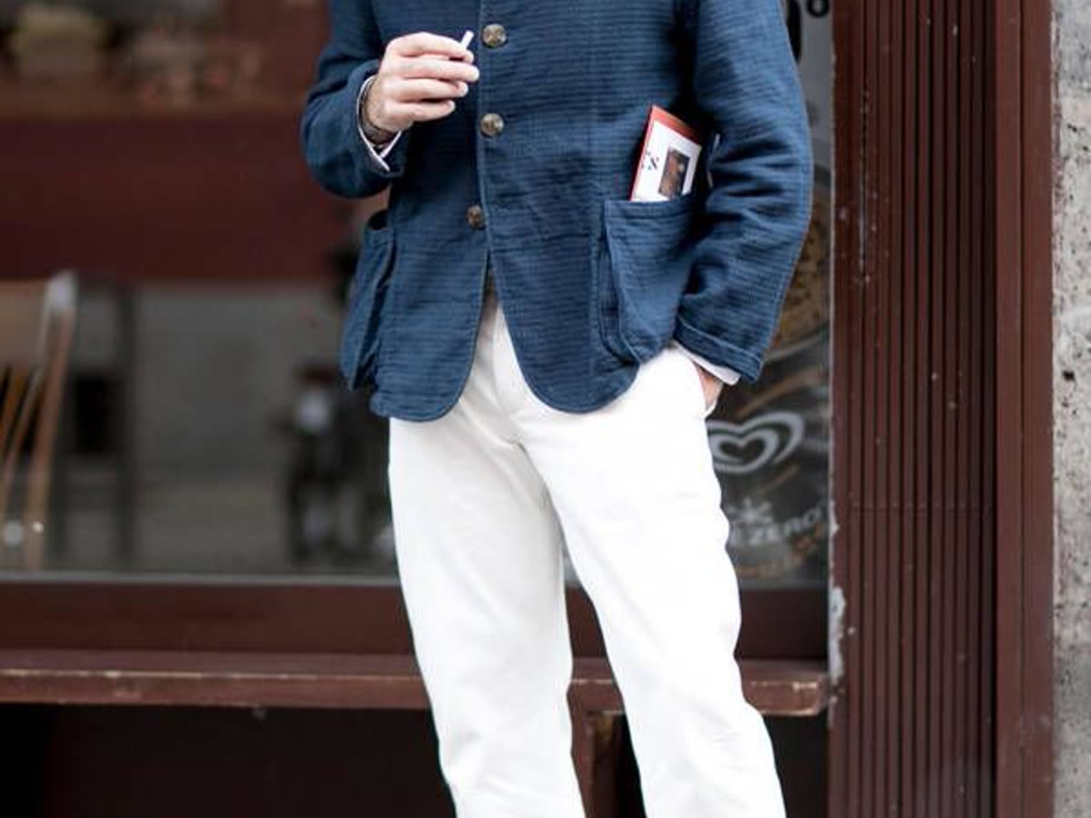 French chore jacket outfit showing how to wear an overshirt