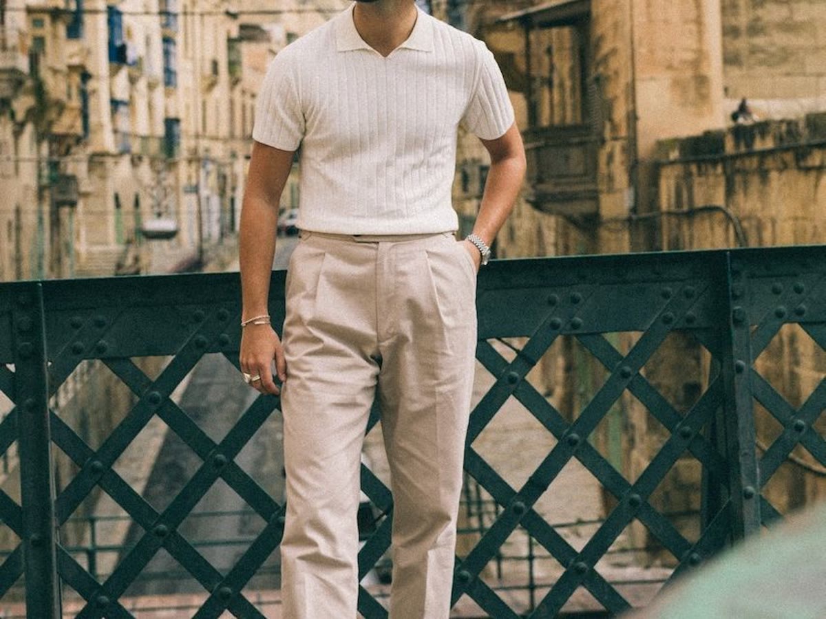 Vintage Italian polo shirt outfit with tailored trousers